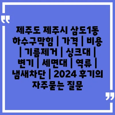 제주도 제주시 삼도1동 하수구막힘 | 가격 | 비용 | 기름제거 | 싱크대 | 변기 | 세면대 | 역류 | 냄새차단 | 2024 후기