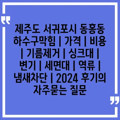 제주도 서귀포시 동홍동 하수구막힘 | 가격 | 비용 | 기름제거 | 싱크대 | 변기 | 세면대 | 역류 | 냄새차단 | 2024 후기