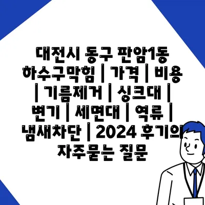 대전시 동구 판암1동 하수구막힘 | 가격 | 비용 | 기름제거 | 싱크대 | 변기 | 세면대 | 역류 | 냄새차단 | 2024 후기