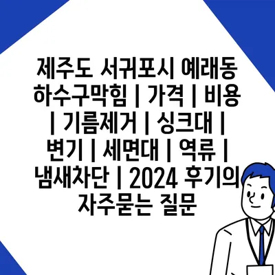 제주도 서귀포시 예래동 하수구막힘 | 가격 | 비용 | 기름제거 | 싱크대 | 변기 | 세면대 | 역류 | 냄새차단 | 2024 후기