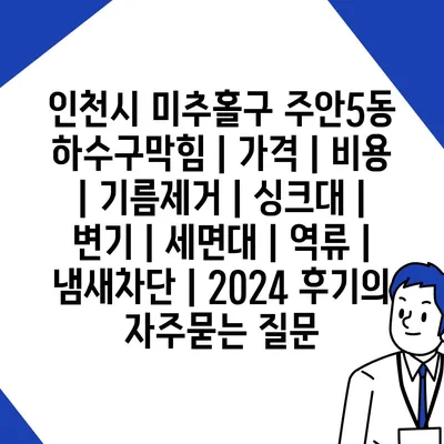 인천시 미추홀구 주안5동 하수구막힘 | 가격 | 비용 | 기름제거 | 싱크대 | 변기 | 세면대 | 역류 | 냄새차단 | 2024 후기