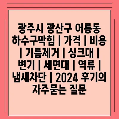 광주시 광산구 어룡동 하수구막힘 | 가격 | 비용 | 기름제거 | 싱크대 | 변기 | 세면대 | 역류 | 냄새차단 | 2024 후기