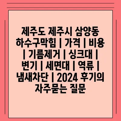 제주도 제주시 삼양동 하수구막힘 | 가격 | 비용 | 기름제거 | 싱크대 | 변기 | 세면대 | 역류 | 냄새차단 | 2024 후기