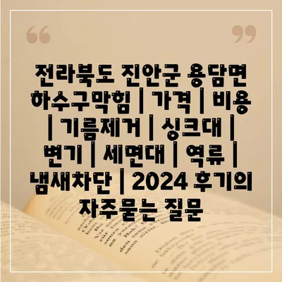 전라북도 진안군 용담면 하수구막힘 | 가격 | 비용 | 기름제거 | 싱크대 | 변기 | 세면대 | 역류 | 냄새차단 | 2024 후기