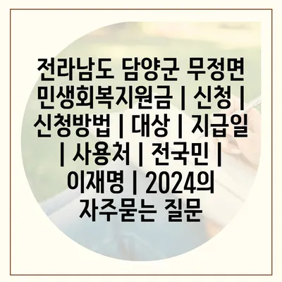 전라남도 담양군 무정면 민생회복지원금 | 신청 | 신청방법 | 대상 | 지급일 | 사용처 | 전국민 | 이재명 | 2024