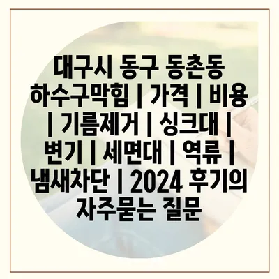 대구시 동구 동촌동 하수구막힘 | 가격 | 비용 | 기름제거 | 싱크대 | 변기 | 세면대 | 역류 | 냄새차단 | 2024 후기