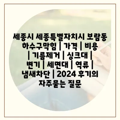 세종시 세종특별자치시 보람동 하수구막힘 | 가격 | 비용 | 기름제거 | 싱크대 | 변기 | 세면대 | 역류 | 냄새차단 | 2024 후기