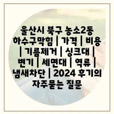 울산시 북구 농소2동 하수구막힘 | 가격 | 비용 | 기름제거 | 싱크대 | 변기 | 세면대 | 역류 | 냄새차단 | 2024 후기