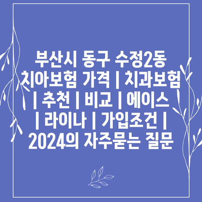 부산시 동구 수정2동 치아보험 가격 | 치과보험 | 추천 | 비교 | 에이스 | 라이나 | 가입조건 | 2024