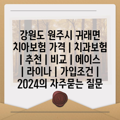 강원도 원주시 귀래면 치아보험 가격 | 치과보험 | 추천 | 비교 | 에이스 | 라이나 | 가입조건 | 2024