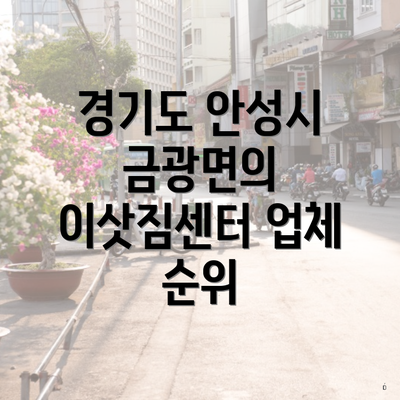 경기도 안성시 금광면의 이삿짐센터 업체 순위