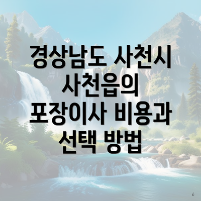 경상남도 사천시 사천읍의 포장이사 비용과 선택 방법