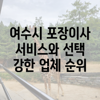 여수시 포장이사 서비스와 선택 강한 업체 순위