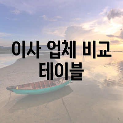 이사 업체 비교 테이블