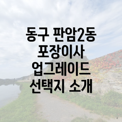 동구 판암2동 포장이사 업그레이드 선택지 소개