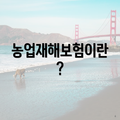 농업재해보험이란?